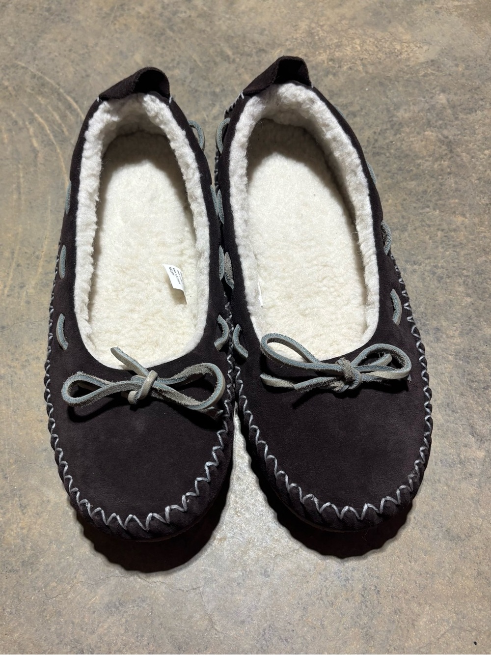 L.L. Bean Black Suede-Look Fleece-Lined Moccasin Slippers